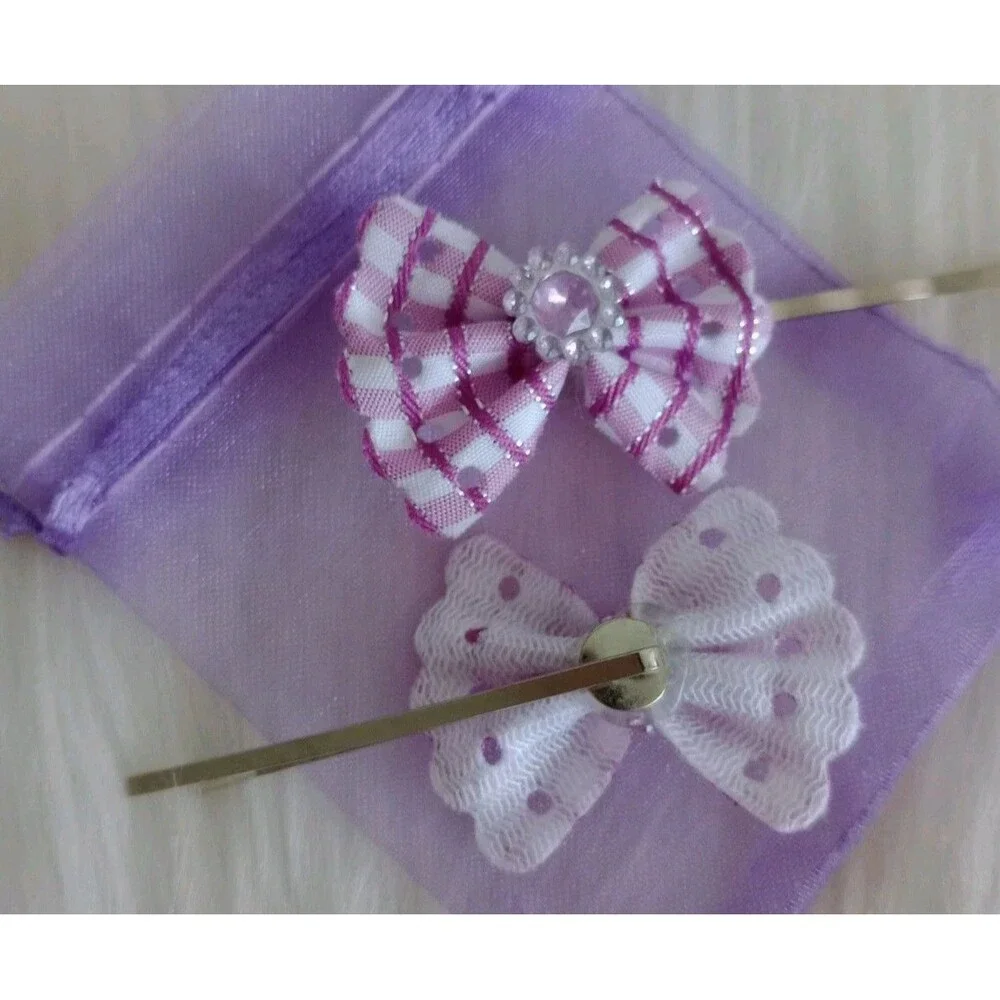 Girl's Set of 2 Handmade Purple Plaid Flower Hair Clips Girl's Accessories New